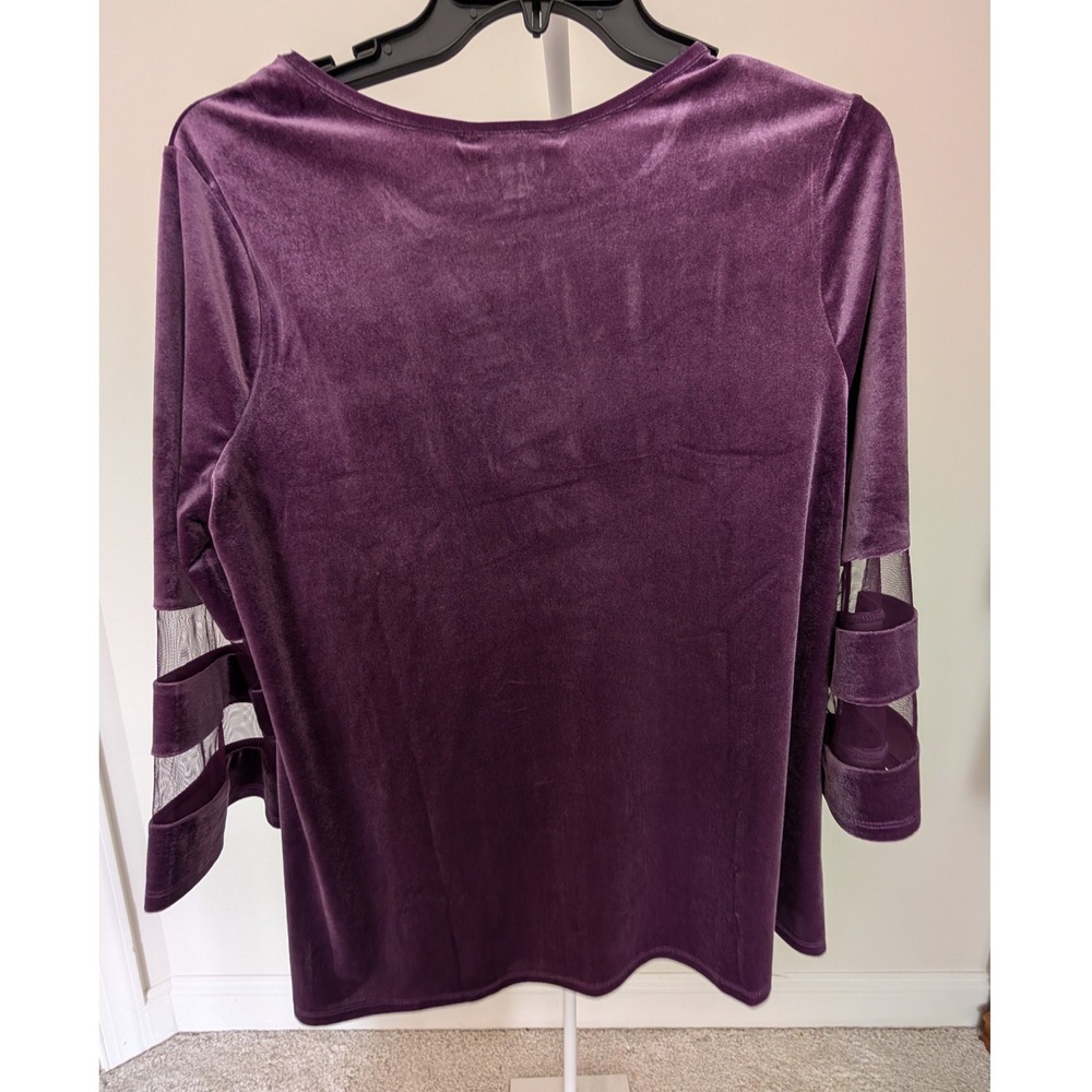 Slim Factor Womens Large Purple Velvet Burnout 3/4 Sleeve Y2k Boho Goth - Picture 3 of 10
